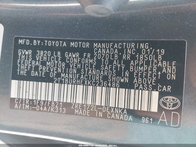 2019 Toyota COROLLA LE photo 9