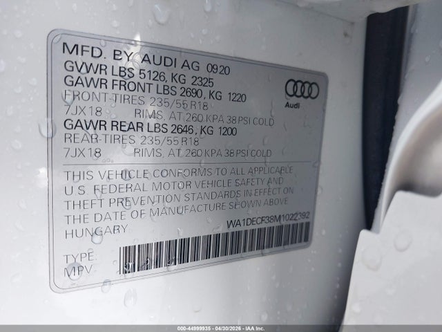 2021 AUDI Q3 PREMIUM 45 TFSI S LINE QUATTRO TIPTRONIC 9
