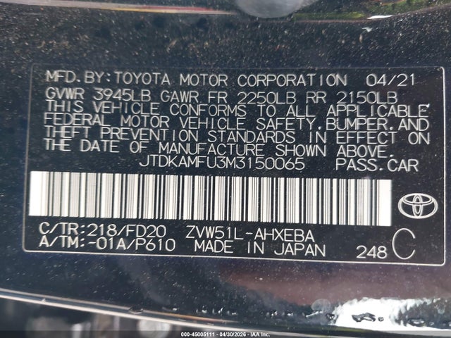 2021 Toyota PRIUS LE — фото 9
