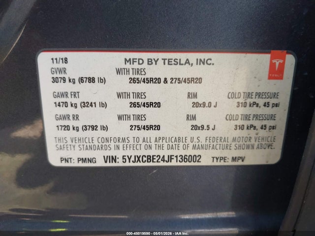 2018 TESLA MODEL X 100D/75D/P100D 9
