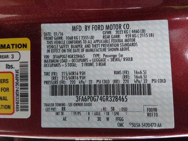 2016 FORD FUSION S photo 9