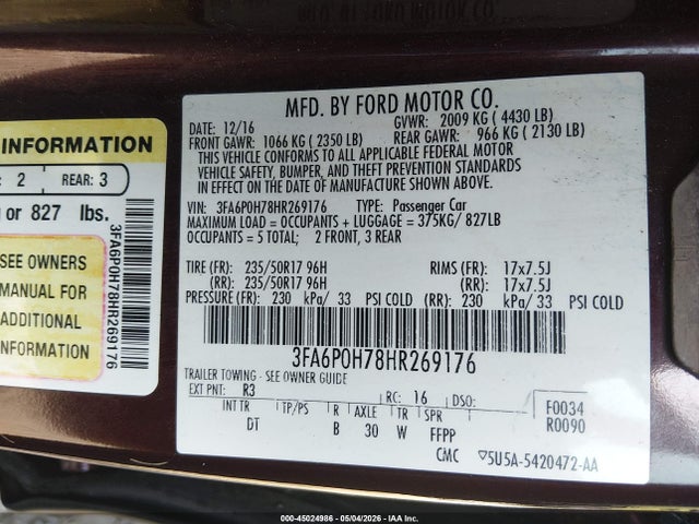 2017 FORD FUSION SE — фото 9