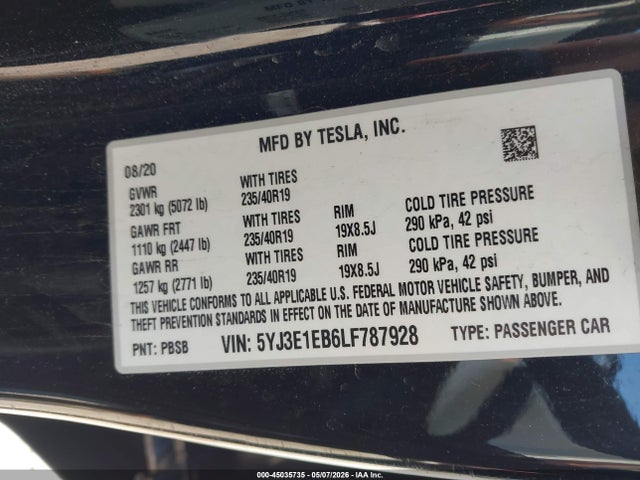 صورة 9 لـ 2020 Tesla MODEL 3 LONG RANGE DUAL MOTOR ALL-WHEEL DRIVE