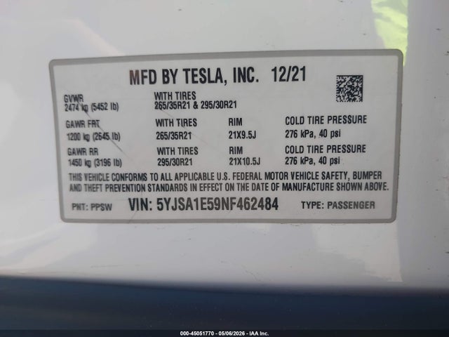 2022 Tesla MODEL S DUAL MOTOR ALL-WHEEL DRIVE — фото 9