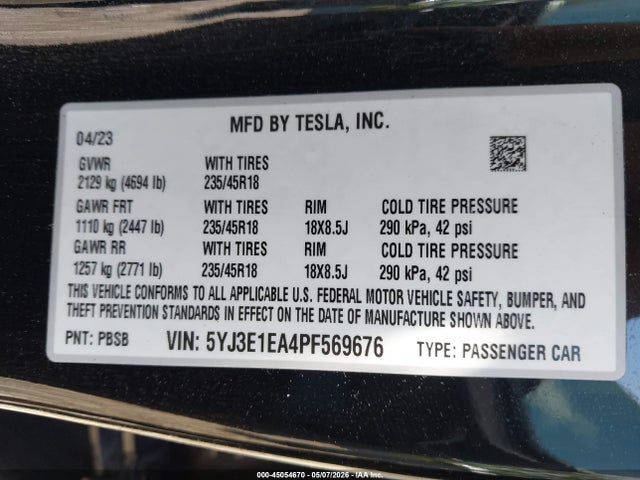 2023 Tesla MODEL 3 REAR-WHEEL DRIVE 照片 9