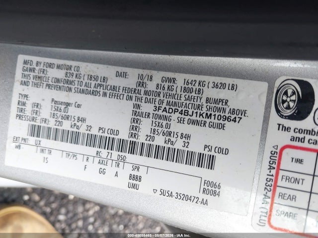2019 FORD FIESTA SE photo 9