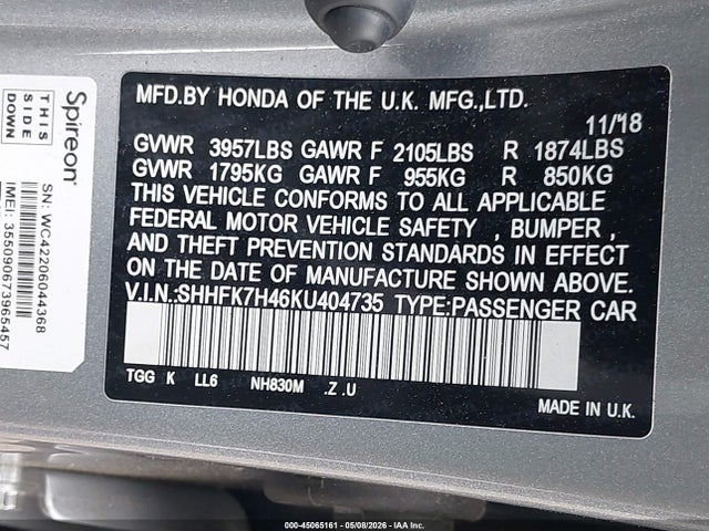 2019 Honda CIVIC SPORT 照片 9
