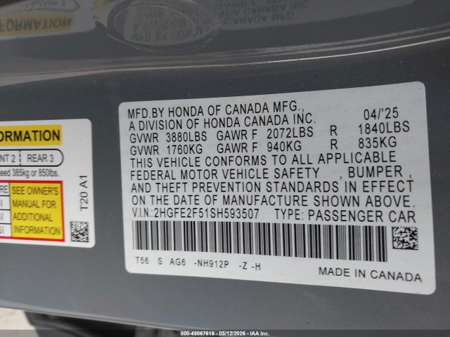 2025 Honda CIVIC SPORT photo 9