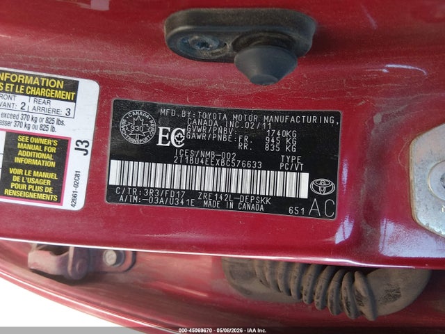 2011 Toyota COROLLA S 照片 9