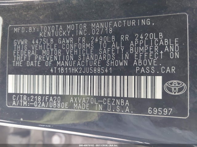2018 Toyota CAMRY LE photo 9