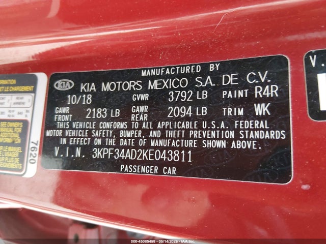 2019 KIA FORTE S 照片 9