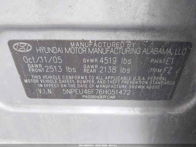 2006 Hyundai SONATA GLS V6/LX V6 — фото 9