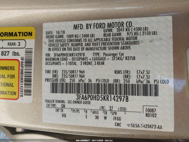 2019 FORD FUSION SE 照片 9