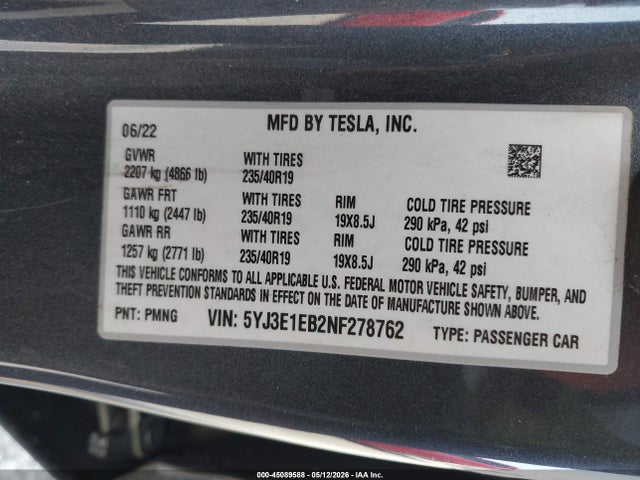 2022 Tesla MODEL 3 LONG RANGE DUAL MOTOR ALL-WHEEL DRIVE — фото 9