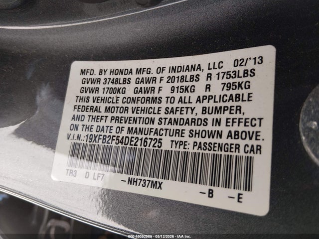 2013 Honda CIVIC LX — фото 9