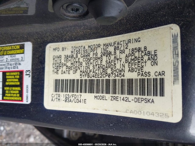2012 Toyota COROLLA S 照片 9