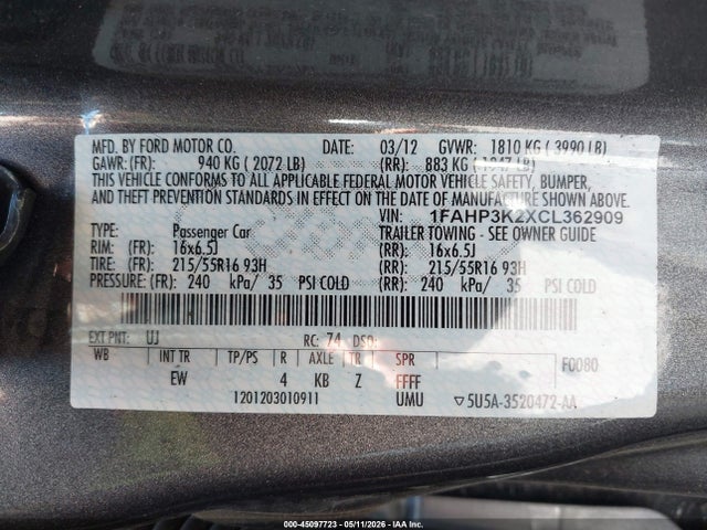 2012 FORD FOCUS SE 照片 9