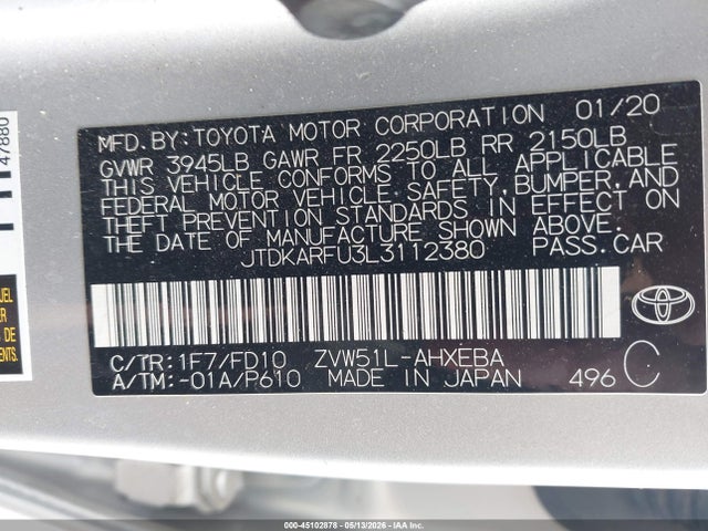 2020 Toyota PRIUS LE photo 9