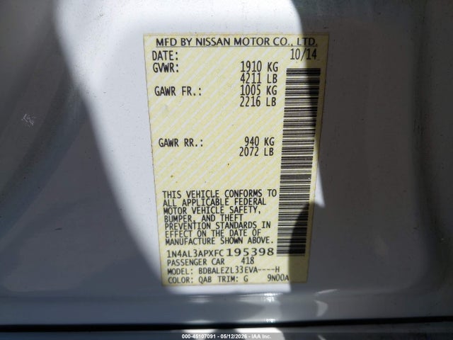 2015 Nissan ALTIMA 2.5 S 照片 9