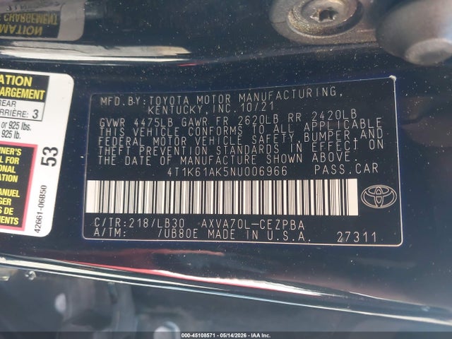 2022 Toyota CAMRY XSE 照片 9