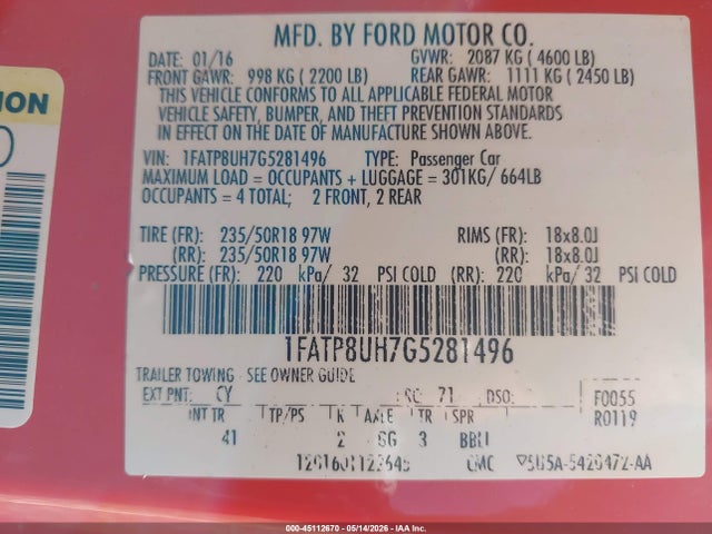 2016 FORD MUSTANG ECOBOOST PREMIUM — фото 9