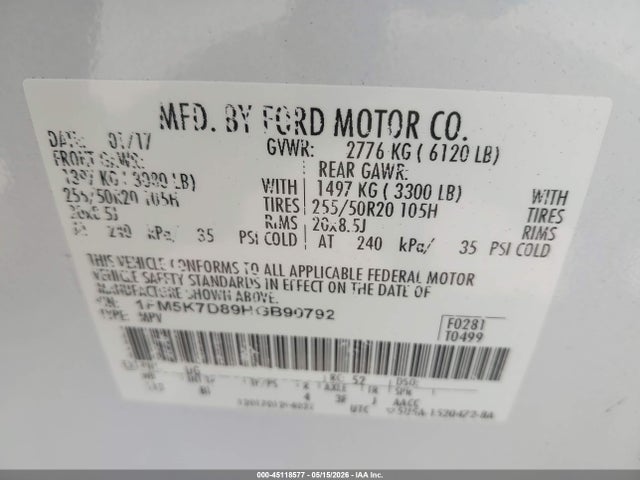 2017 FORD EXPLORER XLT 9