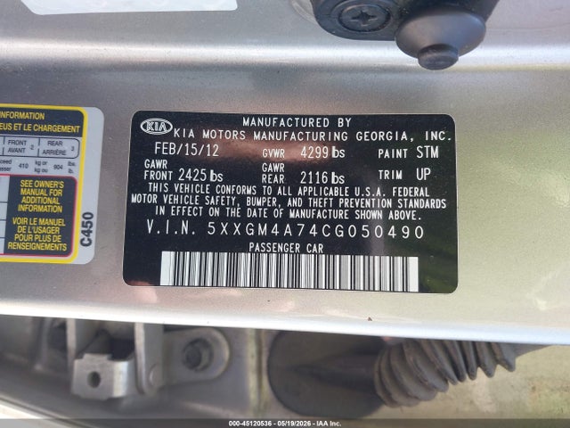 2012 KIA OPTIMA LX photo 9
