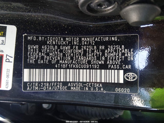 2012 Toyota CAMRY SE photo 9