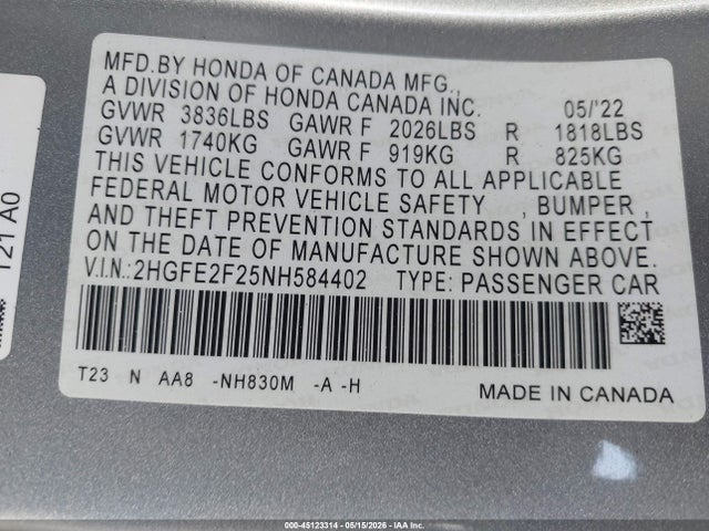 2022 Honda CIVIC LX 照片 9