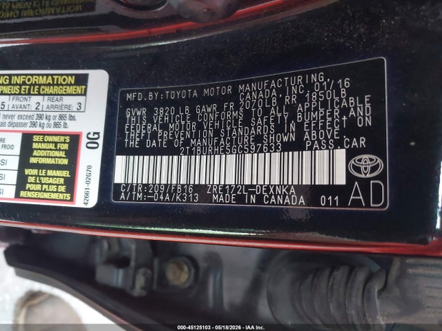 2016 Toyota COROLLA LE photo 9