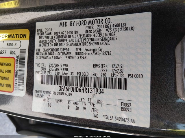 2017 FORD FUSION SE — фото 9