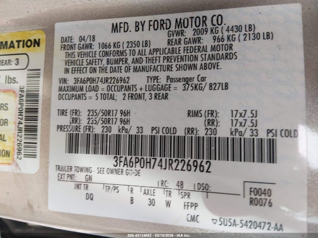 2018 FORD FUSION SE 照片 9