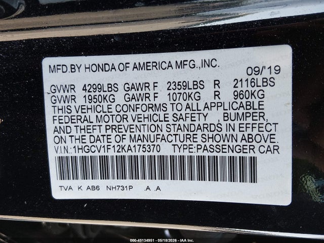 2019 Honda ACCORD LX 照片 9