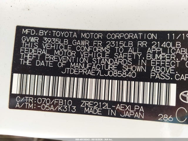2020 TOYOTA COROLLA LE 9