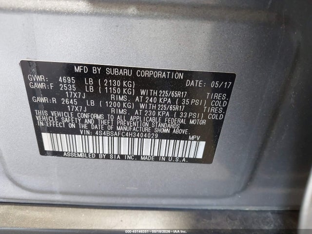 2017 SUBARU OUTBACK 2.5I PREMIUM 9