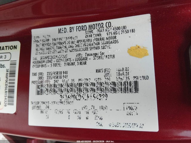 صورة 9 لـ 2020 FORD FUSION SEL