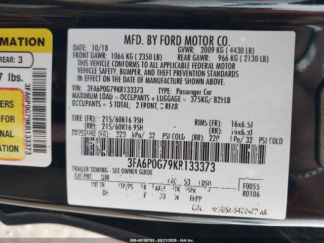 2019 FORD FUSION S — фото 9