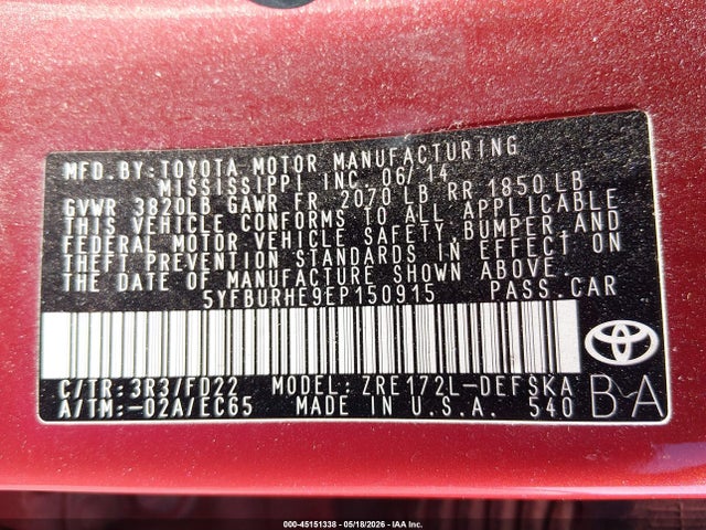 2014 Toyota COROLLA S PLUS 照片 9