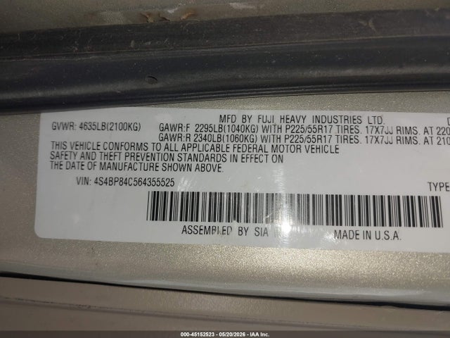 2006 Subaru OUTBACK 3.0R 照片 9