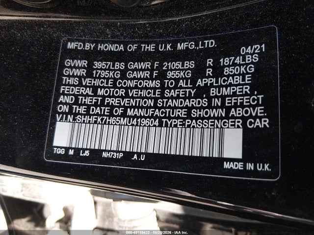 صورة 9 لـ 2021 Honda CIVIC EX