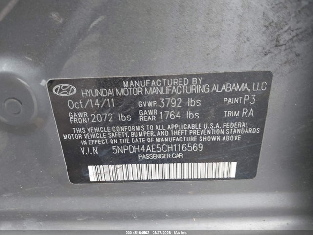 2012 Hyundai ELANTRA LIMITED photo 9