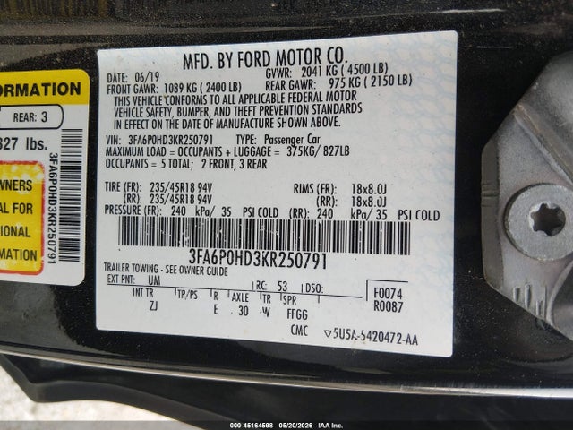 صورة 9 لـ 2019 FORD FUSION SE