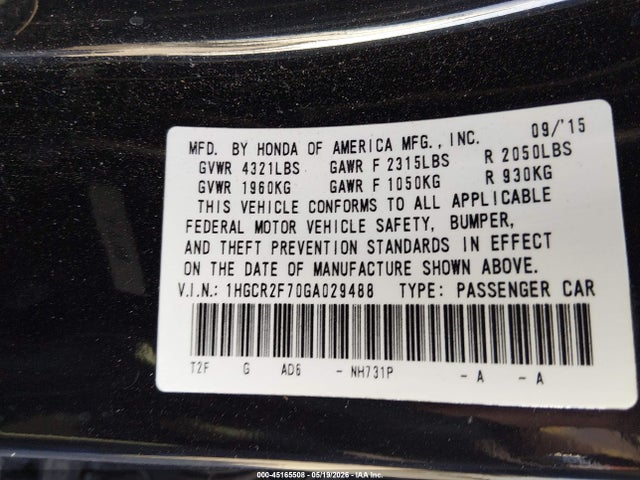 2016 Honda ACCORD EX 照片 9