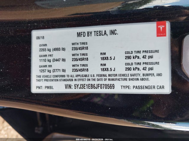 صورة 9 لـ 2018 Tesla MODEL 3 LONG RANGE/PERFORMANCE