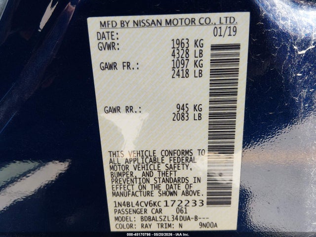 2019 NISSAN ALTIMA 2.5 SR 9