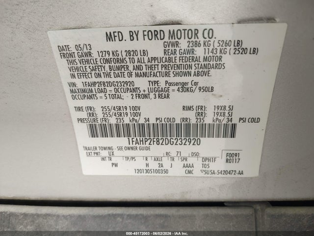 2013 FORD TAURUS LIMITED 照片 9