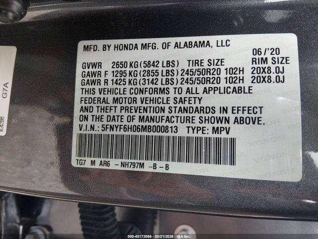2021 HONDA PILOT AWD ELITE 9