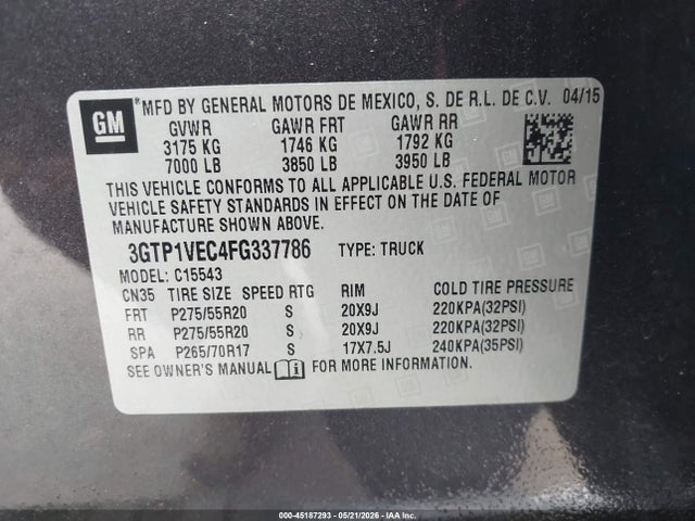 2015 GMC SIERRA 1500 SLT photo 9
