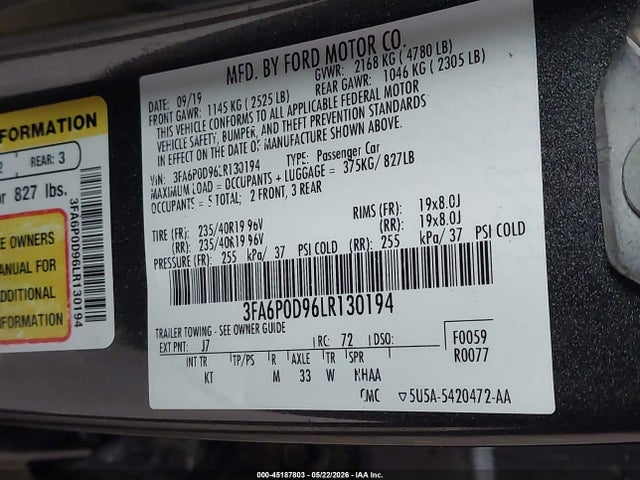 2020 FORD FUSION TITANIUM 照片 9