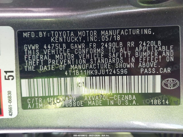 2018 Toyota CAMRY LE photo 9